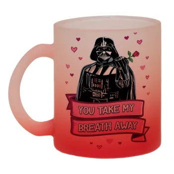 Darth Vader, you take my breath away, Κούπα γυάλινη δίχρωμη με βάση το κόκκινο ματ, 330ml