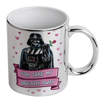 Darth Vader, you take my breath away, Κούπα κεραμική, ασημένια καθρέπτης, 330ml
