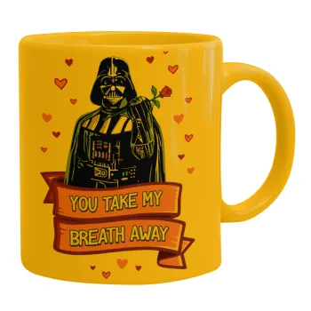 Darth Vader, you take my breath away, Κούπα, κεραμική κίτρινη, 330ml
