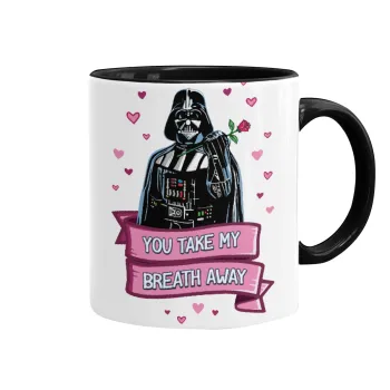 Darth Vader, you take my breath away, Κούπα χρωματιστή μαύρη, κεραμική, 330ml
