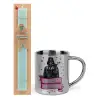 Easter Set, metallic thermal cup (300ml) & aromatic flat Easter candle (30cm) (TURQUOISE)