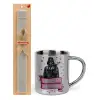 Easter Set, metallic thermal cup (300ml) & Easter aromatic flat candle (30cm) (GRAY)