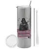 Tumbler stainless steel Silver 600ml, with metal straw & cleaning brush