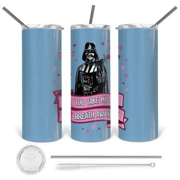Darth Vader, you take my breath away, Tumbler ποτήρι θερμό από ανοξείδωτο ατσάλι 600ml, με μεταλλικό καλαμάκι & βούρτσα καθαρισμού