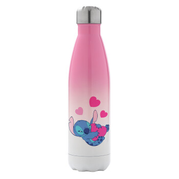 Lilo & Stitch hugs and hearts, Metal mug thermos Pink/White (Stainless steel), double wall, 500ml