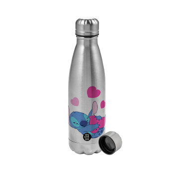 Lilo & Stitch hugs and hearts, Metallic water bottle, stainless steel, 750ml