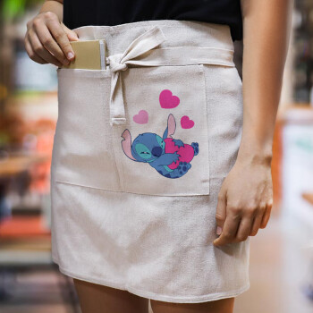 Lilo & Stitch hugs and hearts, Ποδιά Μέσης με διπλή τσέπη Barista/Bartender, Beige