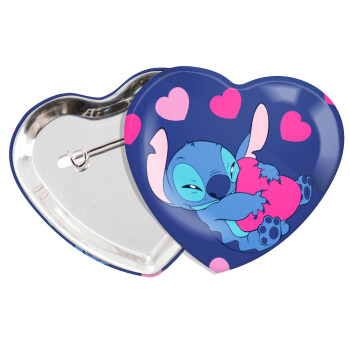 Lilo & Stitch hugs and hearts, Κονκάρδα παραμάνα καρδιά (57x52mm)