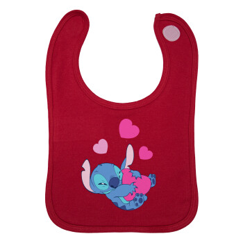 Lilo & Stitch hugs and hearts, Σαλιάρα με Σκρατς Κόκκινη 100% Organic Cotton (0-18 months)