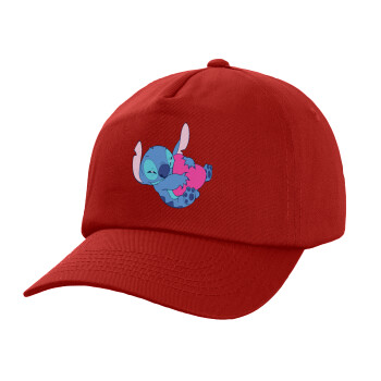 Lilo & Stitch hugs and hearts, Καπέλο παιδικό Baseball, 100% Βαμβακερό, Low profile, Κόκκινο