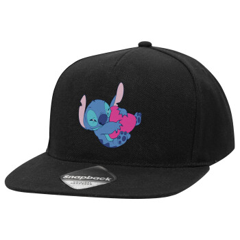 Lilo & Stitch hugs and hearts, Καπέλο Ενηλίκων Flat Snapback Μαύρο, (100% ΒΑΜΒΑΚΕΡΟ TWILL, ΕΝΗΛΙΚΩΝ, UNISEX, ONE SIZE)
