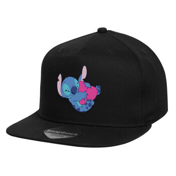 Lilo & Stitch hugs and hearts, Καπέλο παιδικό Flat Snapback, Μαύρο (100% ΒΑΜΒΑΚΕΡΟ, ΠΑΙΔΙΚΟ, UNISEX, ONE SIZE)