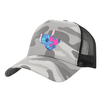 Lilo & Stitch hugs and hearts, Καπέλο Structured Trucker, (παραλλαγή) Army Camo