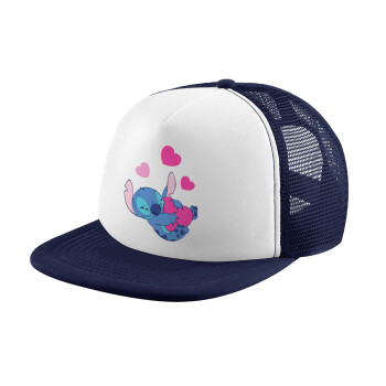 Lilo & Stitch hugs and hearts, Καπέλο παιδικό Soft Trucker με Δίχτυ Dark Blue/White 