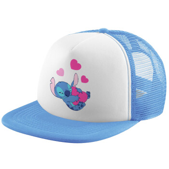 Lilo & Stitch hugs and hearts, Καπέλο παιδικό Soft Trucker με Δίχτυ Γαλάζιο/Λευκό