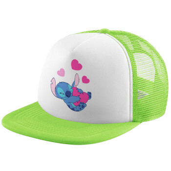 Lilo & Stitch hugs and hearts, Καπέλο παιδικό Soft Trucker με Δίχτυ Πράσινο/Λευκό