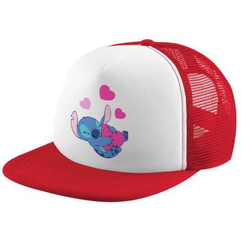 Lilo & Stitch hugs and hearts, Καπέλο Soft Trucker με Δίχτυ Red/White 