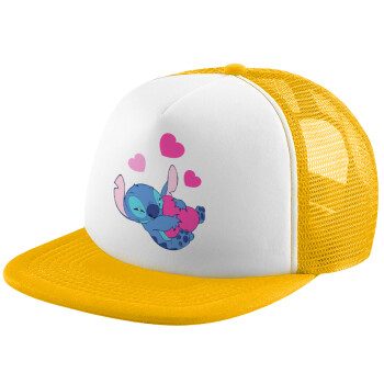 Lilo & Stitch hugs and hearts, Καπέλο παιδικό Soft Trucker με Δίχτυ Κίτρινο/White 