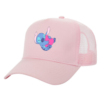 Lilo & Stitch hugs and hearts, Structured Trucker Children's Hat, with Mesh, PINK (100% COTTON, CHILDREN'S, UNISEX, ONE SIZE)