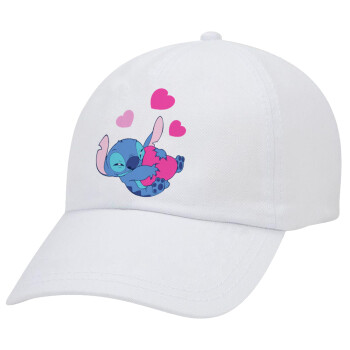 Lilo & Stitch hugs and hearts, Καπέλο Baseball Λευκό (5-φύλλο, unisex)