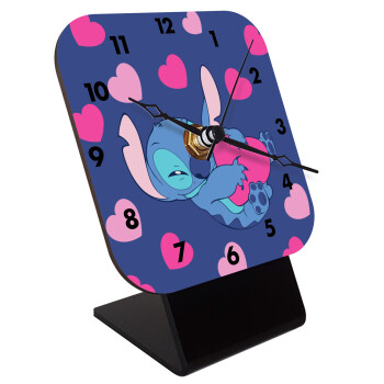 Lilo & Stitch hugs and hearts, Quartz Wooden table clock with hands (10cm)