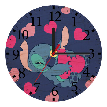 Lilo & Stitch hugs and hearts, Ρολόι τοίχου ξύλινο plywood (20cm)