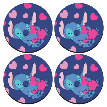 Lilo & Stitch hugs and hearts, SET of 4 round wooden coasters (9cm)