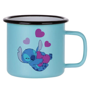 Lilo & Stitch hugs and hearts, Κούπα Μεταλλική εμαγιέ ΜΑΤ σιέλ 360ml