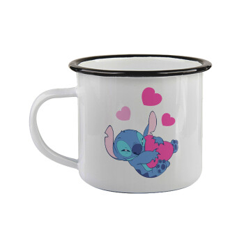 Lilo & Stitch hugs and hearts, Κούπα εμαγιέ με μαύρο χείλος 360ml