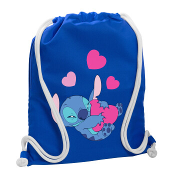 Lilo & Stitch hugs and hearts, Τσάντα πλάτης πουγκί GYMBAG Μπλε, με τσέπη (40x48cm) & χονδρά κορδόνια