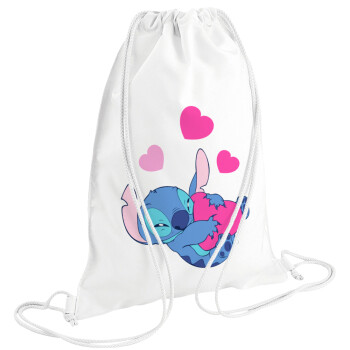 Lilo & Stitch hugs and hearts, Backpack pouch GYMBAG white (28x40cm)
