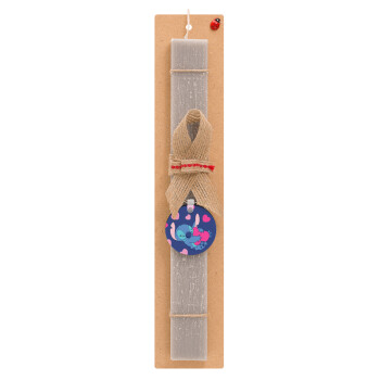 Lilo & Stitch hugs and hearts, Easter Set, wooden keychain & scented Easter candle flat (30cm) (GRAY)