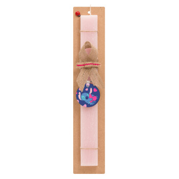 Lilo & Stitch hugs and hearts, Easter Set, wooden keychain & scented flat Easter candle (30cm) (PINK)