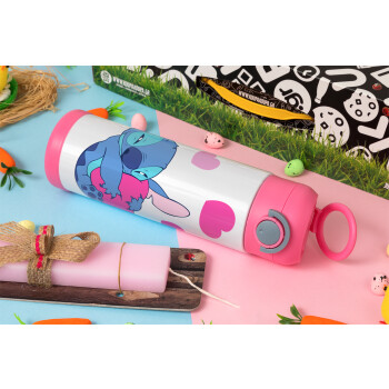 Lilo & Stitch hugs and hearts, Easter candle, Childrens hot water bottle, stainless steel, with safety straw, PINK (500ml)