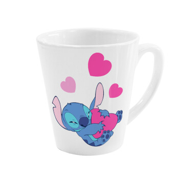Lilo & Stitch hugs and hearts, Κούπα κωνική Latte Λευκή, κεραμική, 300ml