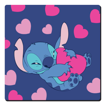 Lilo & Stitch hugs and hearts, Τετράγωνο μαγνητάκι ξύλινο 6x6cm
