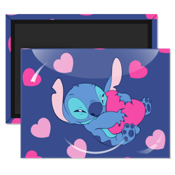 Lilo & Stitch hugs and hearts, Ορθογώνιο μαγνητάκι ψυγείου διάστασης 9x6cm
