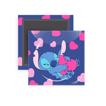 Lilo & Stitch hugs and hearts, Μαγνητάκι ψυγείου τετράγωνο διάστασης 5x5cm