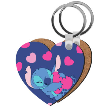 Lilo & Stitch hugs and hearts, Μπρελόκ Ξύλινο καρδιά MDF