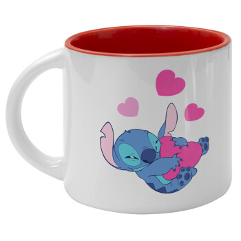 Lilo & Stitch hugs and hearts, Κούπα κεραμική 400ml Λευκή/Κόκκινη
