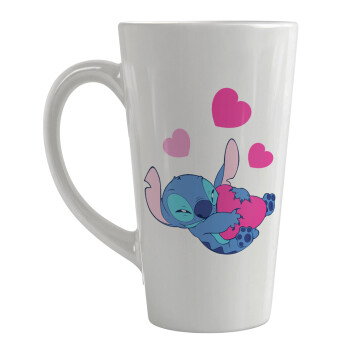 Lilo & Stitch hugs and hearts, Κούπα κωνική Latte Μεγάλη, κεραμική, 450ml