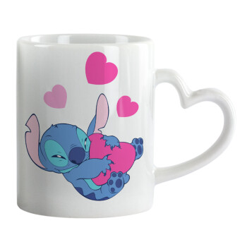 Lilo & Stitch hugs and hearts, Mug heart handle, ceramic, 330ml