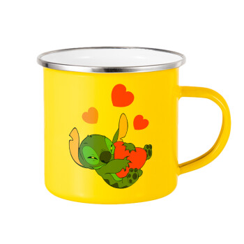 Lilo & Stitch hugs and hearts, Yellow Enamel Metallic Cup 360ml