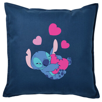 Lilo & Stitch hugs and hearts, Μαξιλάρι καναπέ Μπλε 100% βαμβάκι, περιέχεται το γέμισμα (50x50cm)