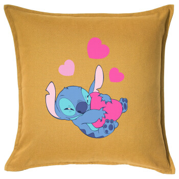 Lilo & Stitch hugs and hearts, Sofa cushion YELLOW 50x50cm includes filling