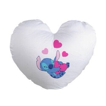 Lilo & Stitch hugs and hearts, Μαξιλάρι καναπέ καρδιά 40x40cm περιέχεται το  γέμισμα