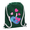 Backpack pouch GYMBAG BOTTLE GREEN, with pocket (40x48cm) & thick white cords