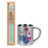 Easter Set, metallic thermal cup (300ml) & aromatic flat Easter candle (30cm) (TURQUOISE)