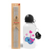 Easter Set, metallic aluminum water bottle (500ml) & aromatic flat Easter candle (30cm) (GRAY)
