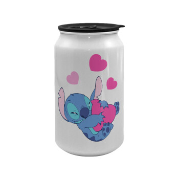 Lilo & Stitch hugs and hearts, Κούπα ταξιδιού μεταλλική με καπάκι (tin-can) 500ml